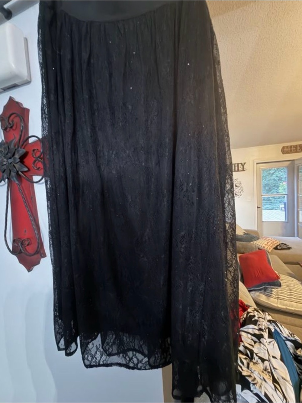 Lane Bryant Black Lace A-Line Skirt with Sheer Overlay